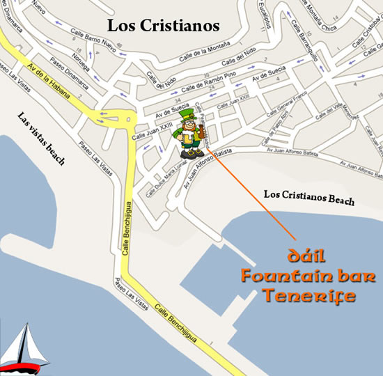 map of fountain bar los cristianos, Tenerife. Irish pub